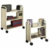 One-Sided Steel Book Cart, 3 Slant Shelves, 4' Casters, 31wx13dx42h, Putty