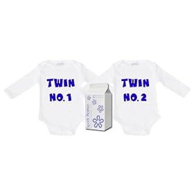 Twin No.1 And Twin No.2 Twin Set Long Sleeve Baby Vest 0-6M WHITE/BLACK + Gift Wrapped in funky Milk Carton