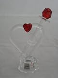 Red Glass Crystal Rose Heart In Heart Sculpture with 3 COLOR LED Lights Stand; Gift for Valentine's Day and Mother Day