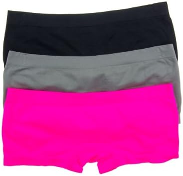 3 Pack Seamless Polyamide Elastane Soft Feel Boyshort Hipster Panties (Large, Fuchsia/Gry/Blk)