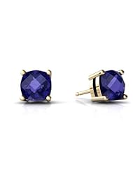 Created Sapphire 14kt Yellow Gold Earrings