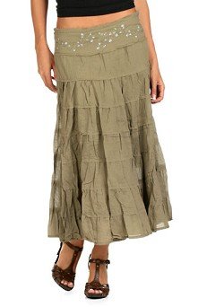 Women's Dress Skirt w/Tiers and Silver Embroidery