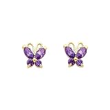 14K Yellow Gold Purple Butterfly CZ Stud with Screw-back for Baby & Children