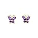 14K Yellow Gold Purple Butterfly CZ Stud with title=