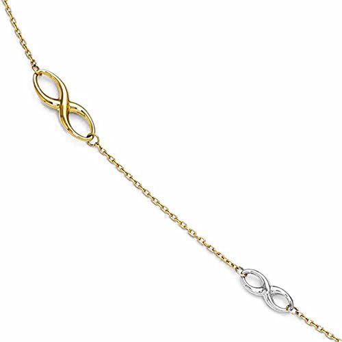 CKL International 14k Gold Two Tone Infinity Anklet 9 inches Plus Extender