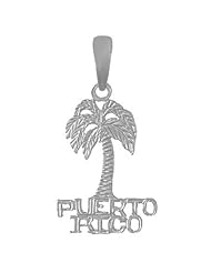 925 Solid Sterling Silver Travel Necklace Charm Pendant, Puerto Rico Under Palm Tree F