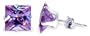 Sterling Silver Cubic Zirconia Lavender Princess Stud Post Earrings