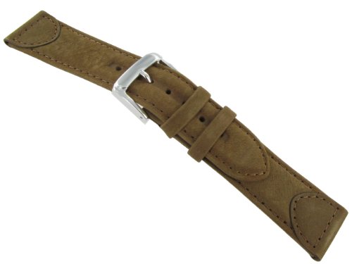 20mm Speidel Trail Master Anti-Allergic Genuine Leather Padded Stitched Khaki Brown Watch Band Regular
