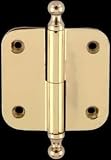 2 x 2 inch Left Lift-Off Round Door Hinge w/ finial - Bright Solid Brass