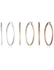 Sterling Silver, Goldtone Finish Silver and Rose Goldtone Finish Silver Set of Three Hoop Post Earrings