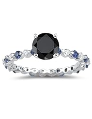 3.00 Cts Black & White Diamond & 0.51 Cts Blue Sapphire Ring Setting in 14K White Gold