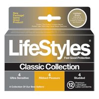 LifeStyles Classic Collection: Ultra Sensitive, Ribbed Pleasure, and Studded - 12 ea / Pack, 4 Packs