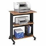 Mobile Tri-Level Printer/Machine Stand, 23-1/2w x 20d x 35h, BLK/Med Oak