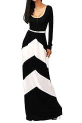 Cocktail Floor Length Full Length Cotton Scoop Neck Empire   Waistline Chevron Print Geometric Print Zig Zag Belted Long Sleeves Club Dress/Evening Dress/Prom Dress/Party Dress/Maxi Dress 
