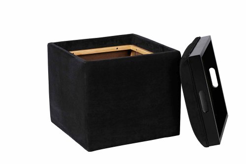 Handy Living Cube/Tray Storage Ottoman Microfiber, Black