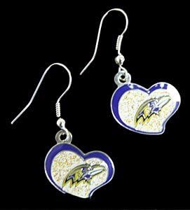 Baltimore Ravens NFL Glitter Heart Dangle J Hook Earrings