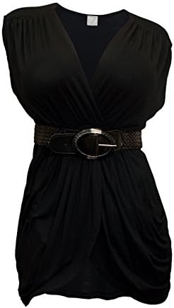 eVogues Plus-size Low Cut V-Neck Tunic Top Black