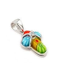 1" X 1/2" Multi Color Millefiori Murano Glass And Cz Small Cross Sterling Silver Pendant By Alan K
