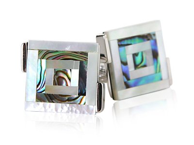 Abalone & Mother of Pearl Silver Cufflinks with Presentation Box