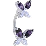 CUBIC ZIRCONIA Crystalline Violet DUAL BUTTERFLY Belly Ring