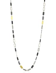 GURHAN "Contour" Rectangular Long Dark and White Silver with Gold Necklace