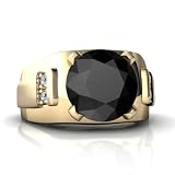 14K Yellow Gold Round Genuine Black Onyx Men's Men's Ring