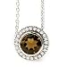 18K White Gold 16 Cable-Chain Round-Shape Smokey-Topaz Color-Stone Necklace, Set with a Sliding Pendant, Surrounded by Pave Set Diamonds.