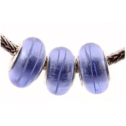 Murano Style Glass Lampwork "925" Bead Fits Pandora Electric Blue with White Stripes, 14mm (3)