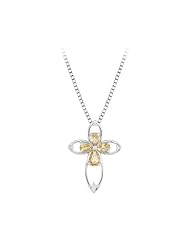 Sterling Silver 0.03 ct. Diamond and 2 ct. Citrine Cross Pendant with Chain