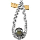 14K White Gold Cultured Black Pearl & Diamond Pendant