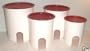 Tupperware 4 Piece Canister with Windows and Passion Red Seals