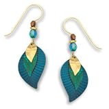 Teal Blue Gold Plate Leaf 3-part Earrings, Handmade in USA by Adajio Sienna Sky 7133