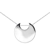 Sterling Silver Small Crescent Disc Pendant 16+2in Baby Rolo Chain Necklace