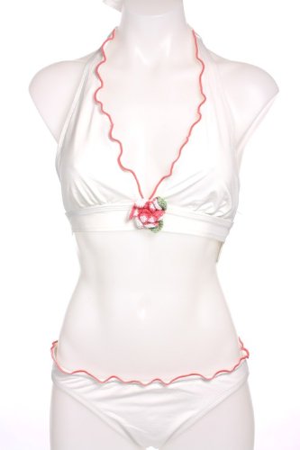2009 JUICY COUTURE Halter Crochet Bikini Swimsuit Set White, Size Medium
