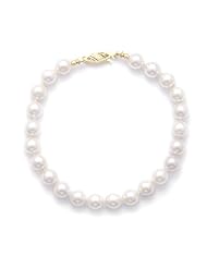 7" 6-6.5mm Grade AA Cultured Akoya Pearl Bracelet individually knotted with a 14K Yellow Gold Clasp