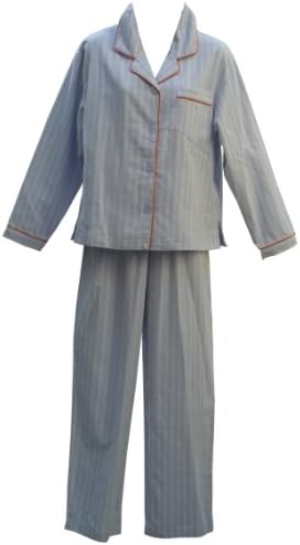 RocketWear Women's Pastel Blue Grey Cotton Flannel Button Front Long Sleeve Pajamas XLarge