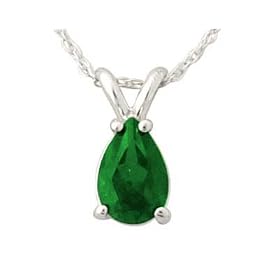 All-Natural Genuine 6x4 mm, Pear Shape Emerald pendant set in 14k White Gold by 