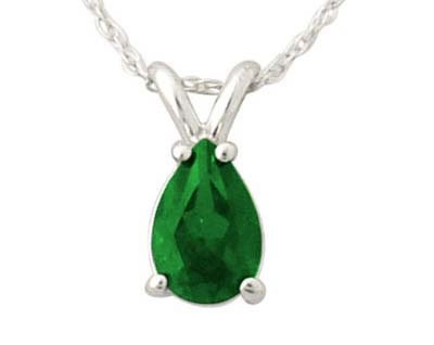 All-Natural Genuine 6x4 mm, Pear Shape Emerald pendant set in 14k White Gold