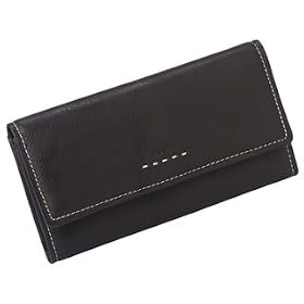 Fossil Ladies Leather Clutch - Pop Stitch Clutch (Color: Black)