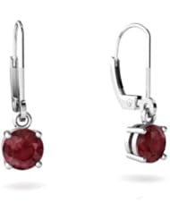 Genuine Ruby 14kt White Gold Lever Back Earrings