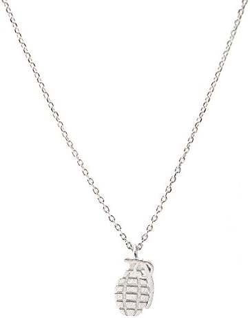 Spinningdaisy Brush Metal Matte Hand Grenade Necklece