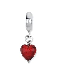 Sterling Silver Reflections Red Heart Italian Murano Dangle Bead