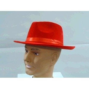 Flocked Gangster Hat - Red Accessory [Apparel]