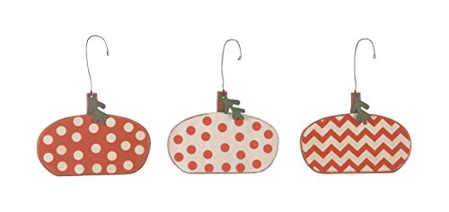 PBK Wood Hand Painted Pumpkin Ornaments Orange & White 3/set PBK Wood Hand Painted Pumpkin Ornaments Orange & White 3/set