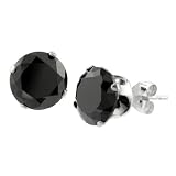 Sterling Silver Black CZ Round Earrings