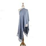 Olive N Figs 100% Pashmina Wool Earthy Blue Shawl/Wrap with Floral Ari Embroidery Work