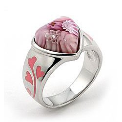 Pink Color Millefiori Heart Ring