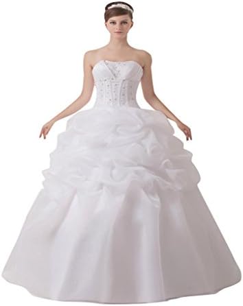 Iyufisha Beaded Strapless Organza Ball Gown Style Wedding Dress