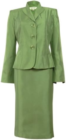 Suit Studio Women's Pleated Jacket Three Button Skirt Suit Set (8, Leaf)