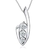 14k White Gold 0.50ctw. J Mount Three-Stone Diamond Pendant with 18 Box Chain